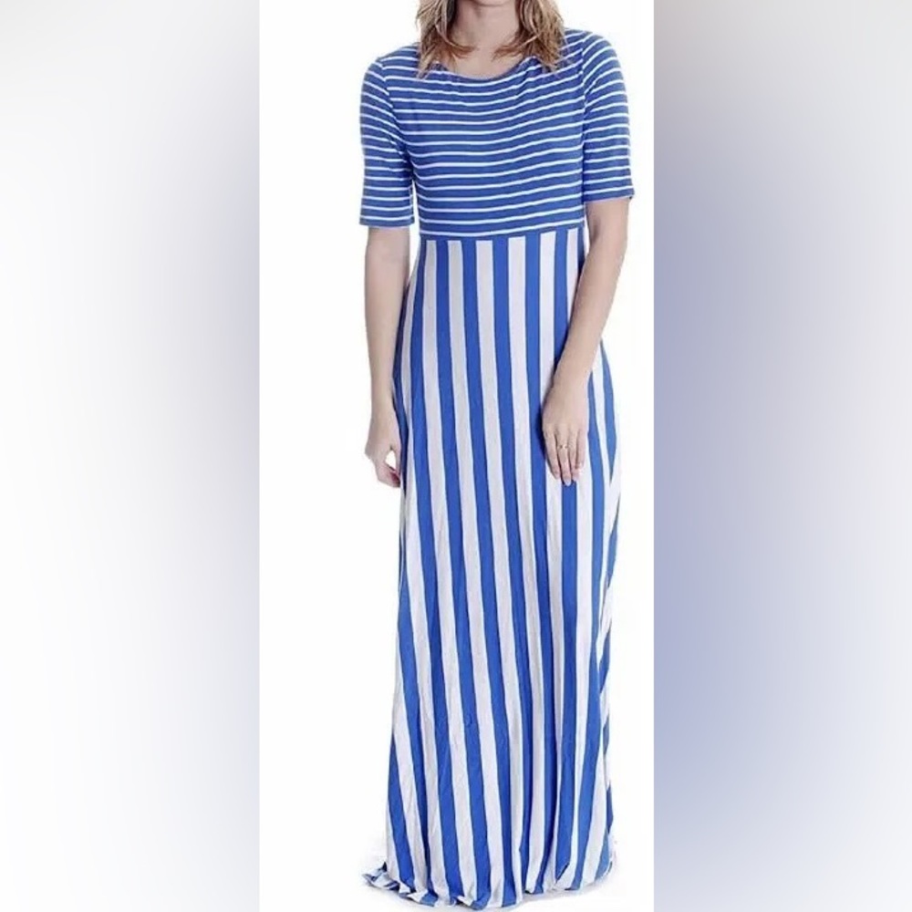 Matilda Jane The Road Ahead Small Maxi Dress Blue and White